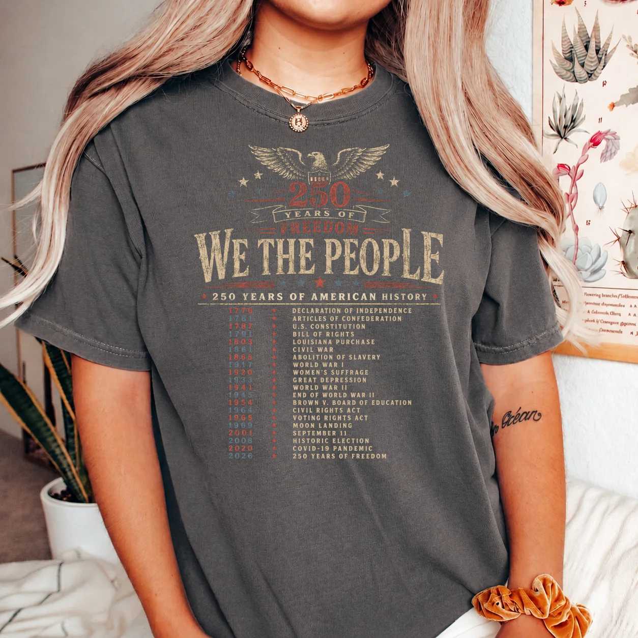 Patriotic Timeline Shirt America 250 Anniversary We The People Heritage History Graphic T-Shirt