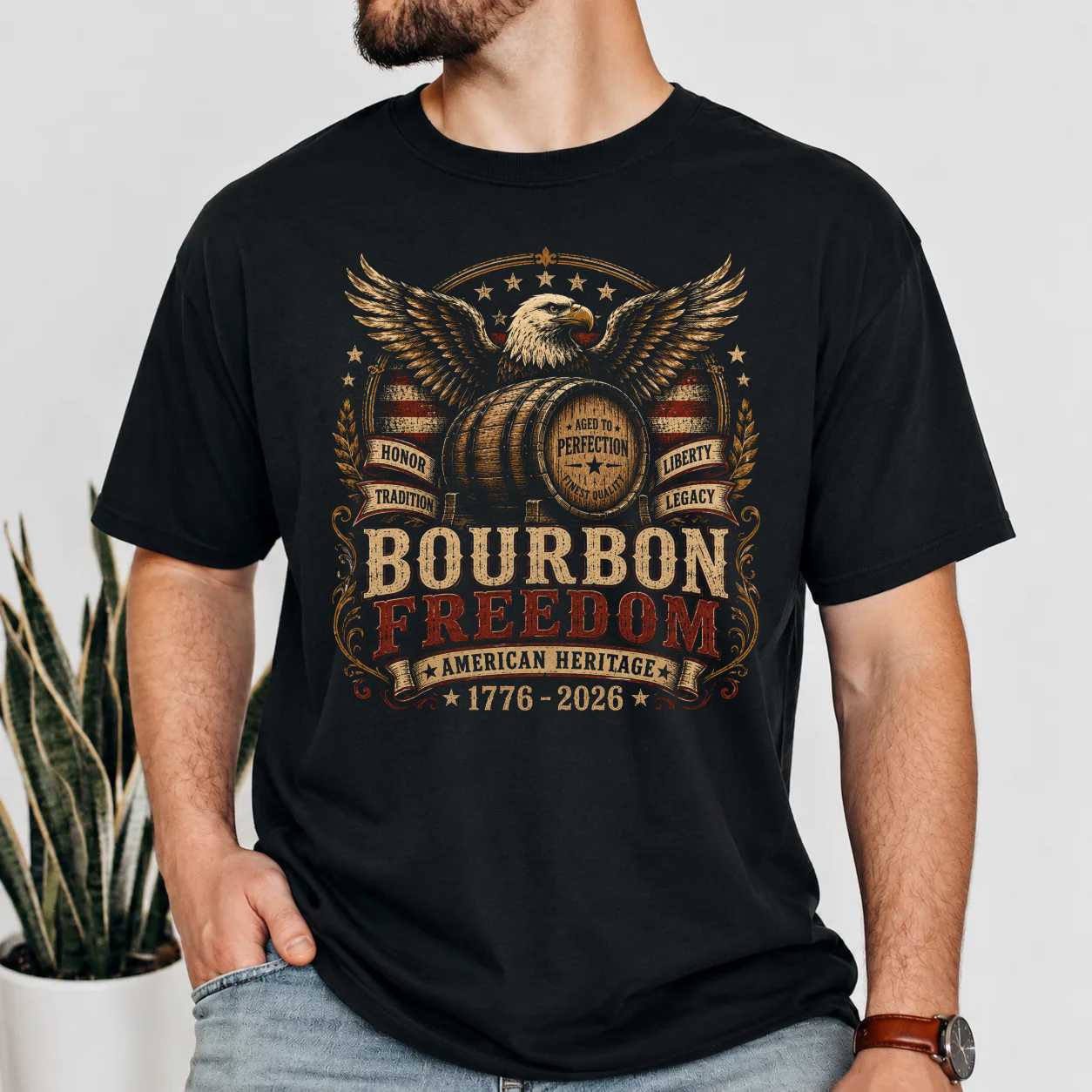 Patriotic Whiskey Shirt American Eagle Bourbon Heritage Freedom Graphic Men's T-Shirt