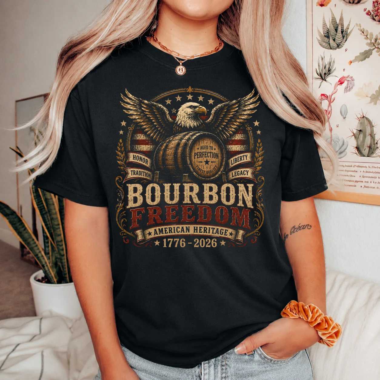 Patriotic Whiskey Shirt American Eagle Bourbon Heritage Freedom Graphic Men's T-Shirt
