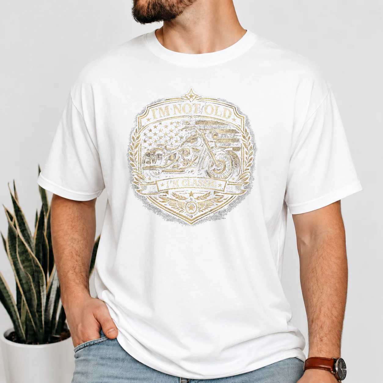 I'm Not Old I'm A Classic Motorcycle T-Shirt for Men - Funny Biker Tee, Vintage American Flag Graphic