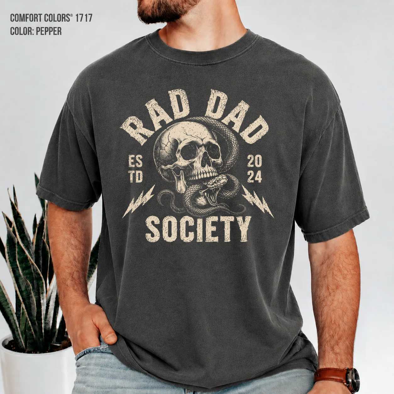 Rad Dad Society T-Shirt for Fathers, Vintage Skull and Snake Graphic Dad Shirt Gift for Father's Day