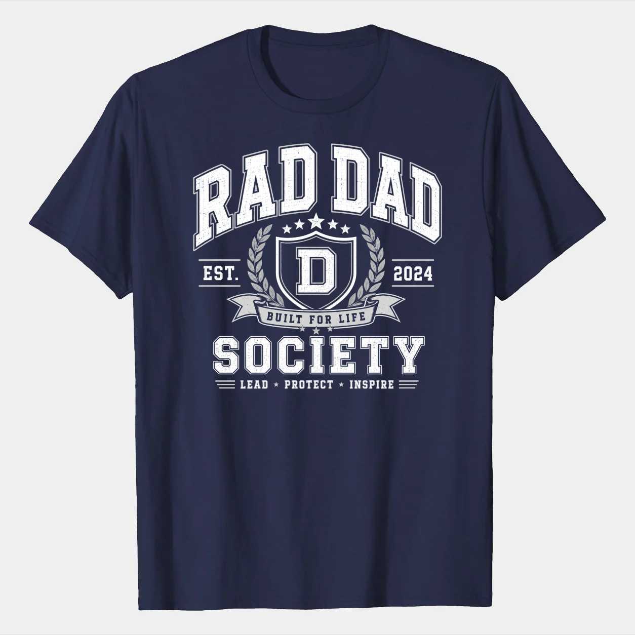 Rad Dad Society Varsity T-Shirt for Fathers, Collegiate Style Father's Day Graphic Tee