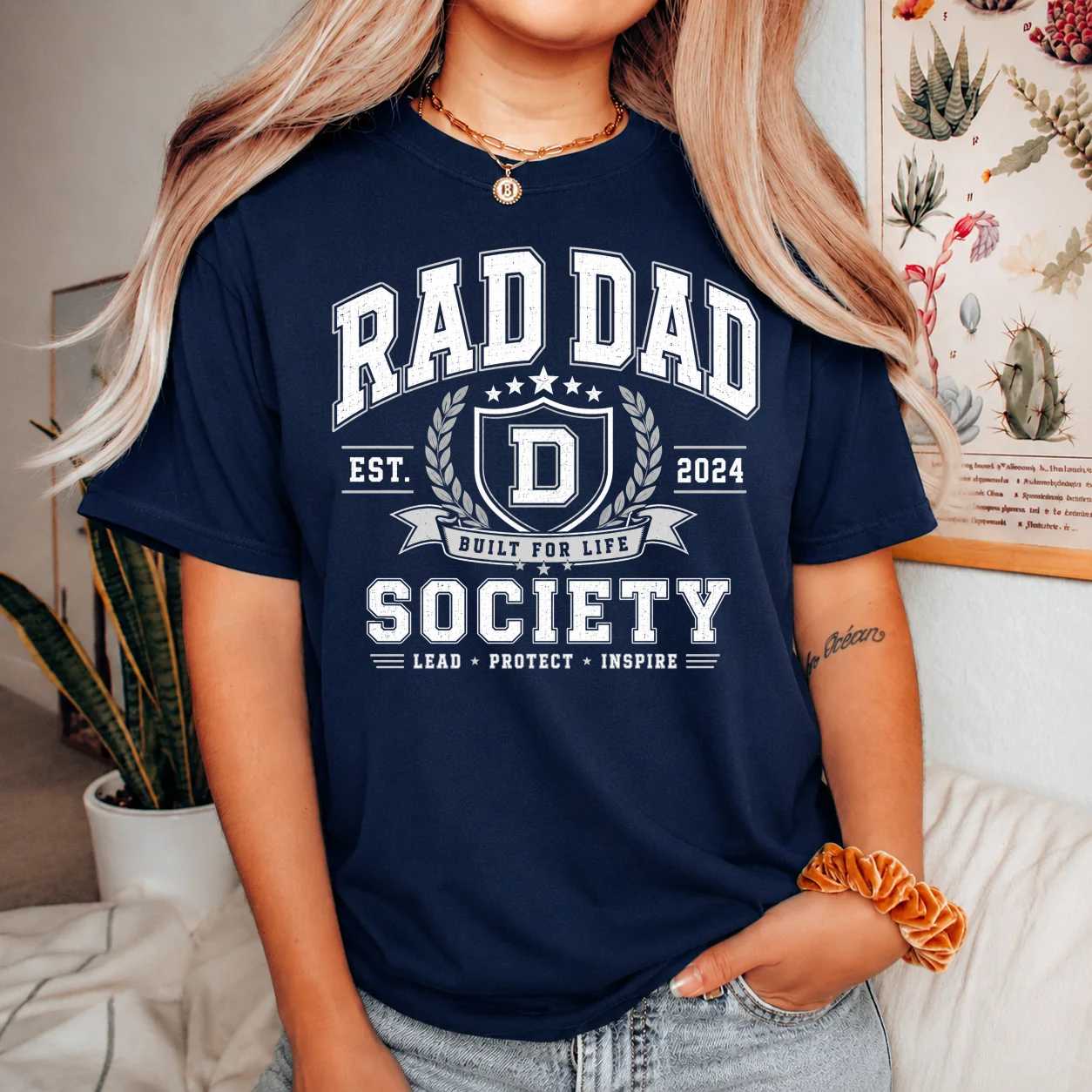 Rad Dad Society Varsity T-Shirt for Fathers, Collegiate Style Father's Day Graphic Tee