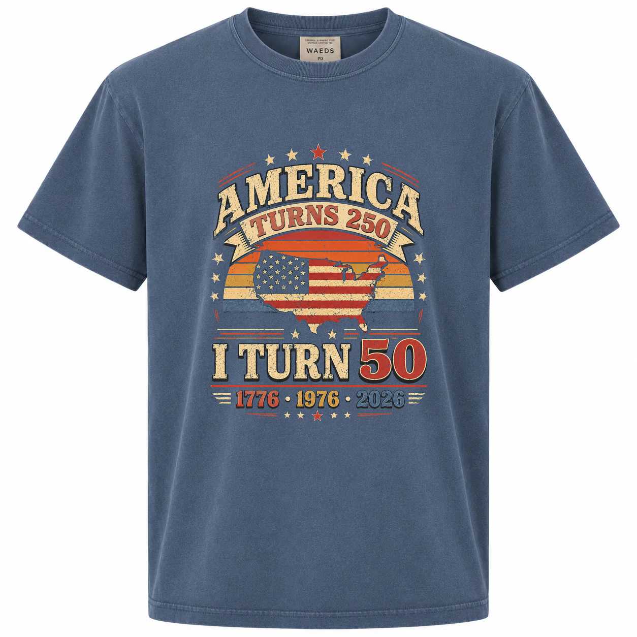 Retro America Turns 250 I Turn 50 Patriotic Birthday T-Shirt for Adults Born in 1976 USA Celebration Tee