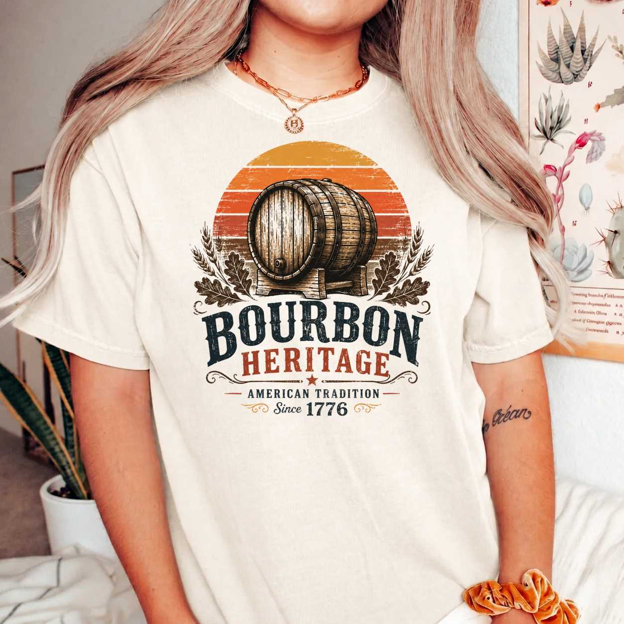 Retro Bourbon Heritage Shirt Vintage Whiskey Sunset Graphic Americana Bourbon Lover T-Shirt