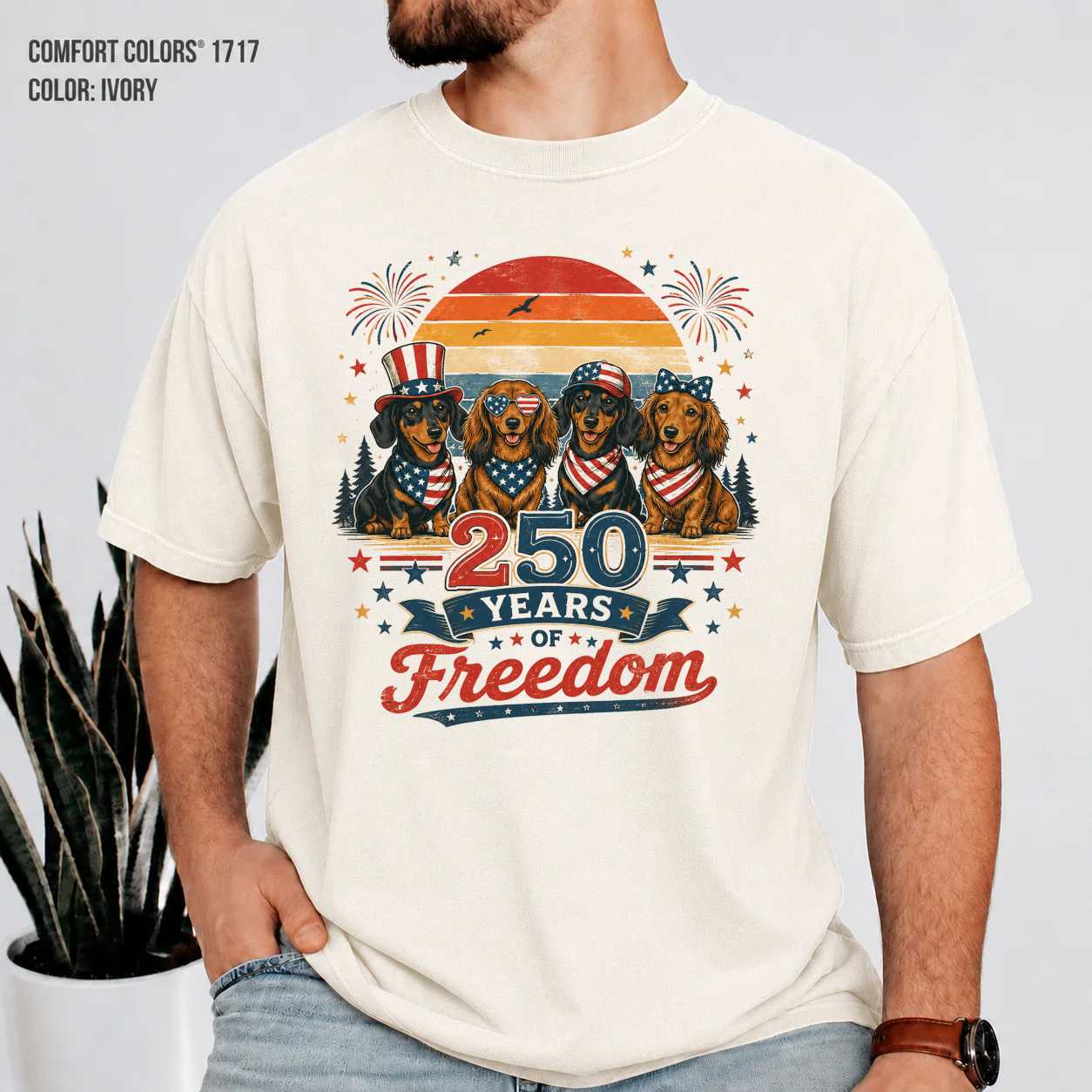 Retro Dachshund Shirt America 250 Freedom Celebration T-Shirt Patriotic Dog Lover Fourth of July Graphic Tee