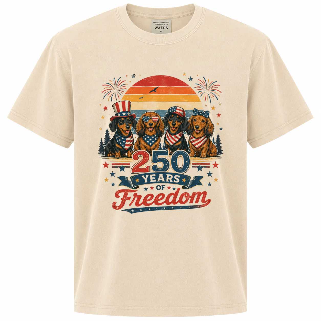 Retro Dachshund Shirt America 250 Freedom Celebration T-Shirt Patriotic Dog Lover Fourth of July Graphic Tee