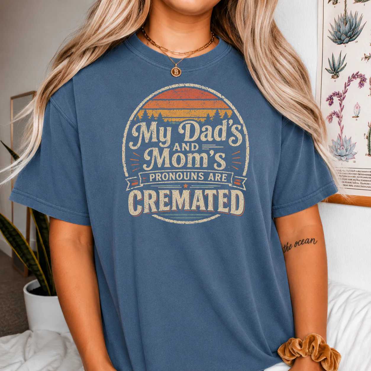Retro Humor T-Shirt Funny Cremated Pronouns Graphic Tee For Adults