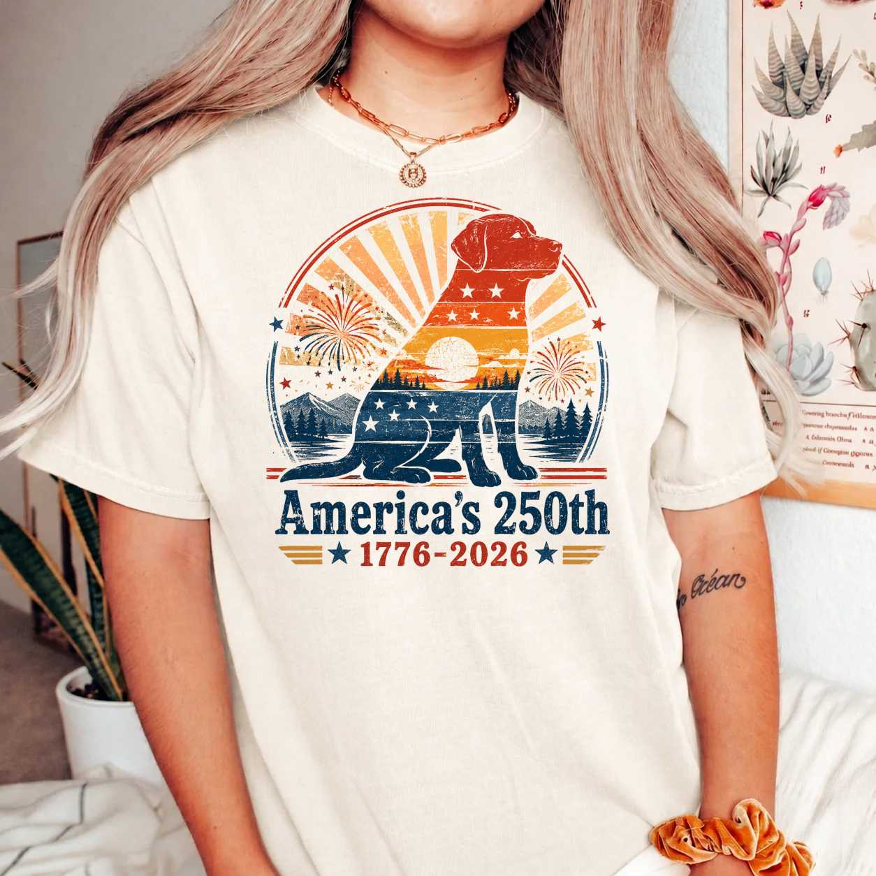 Retro Labrador Shirt America's 250th Anniversary 1776-2026 Patriotic Dog Lover Graphic T-Shirt
