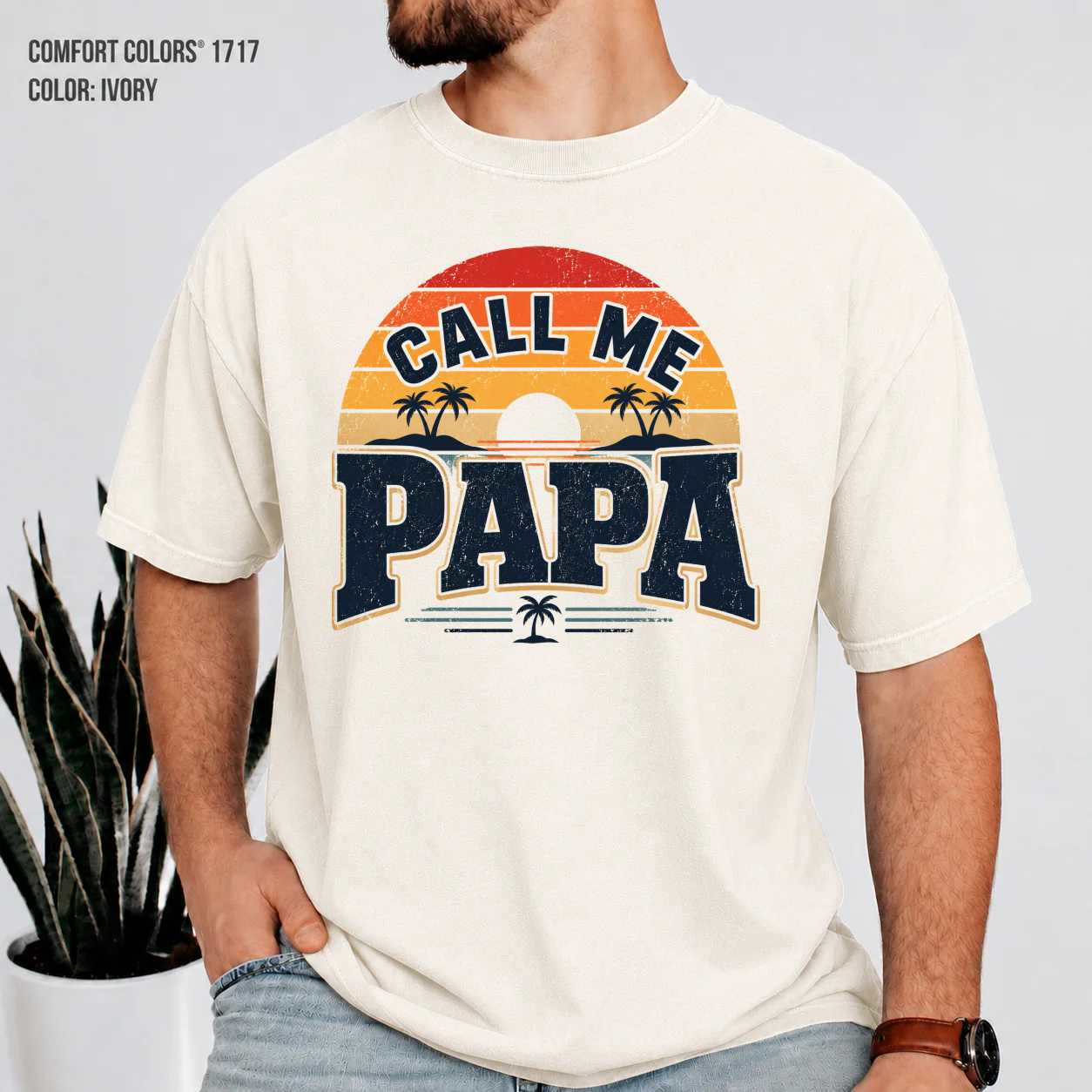 Retro Papa Shirt for Men Funny Papa Gift Vintage Sunset Style Grandfather Family Tee