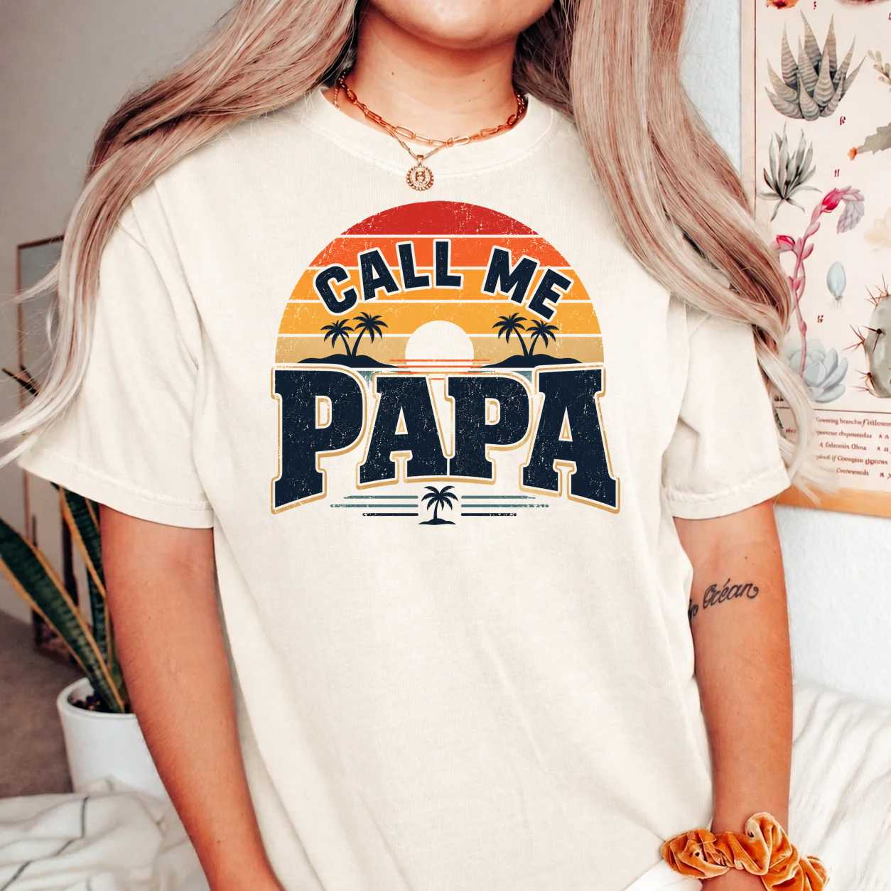 Retro Papa Shirt for Men Funny Papa Gift Vintage Sunset Style Grandfather Family Tee