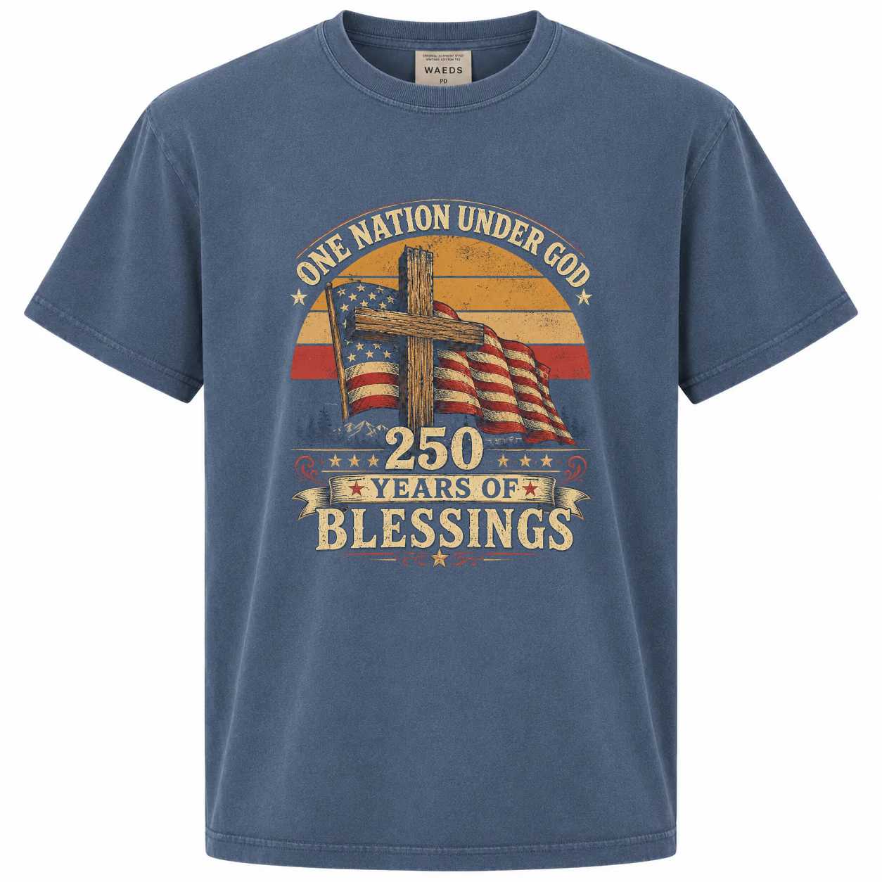 Retro Patriotic Christian Shirt One Nation Under God 250 Years of Blessings Americana Graphic T-Shirt