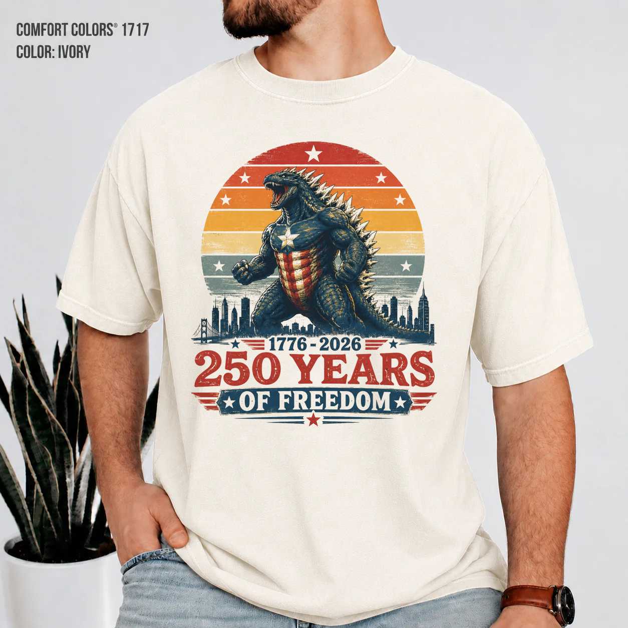 Retro Patriotic Monster T-Shirt 250 Years of Freedom 1776 2026 Independence Day Graphic Tee