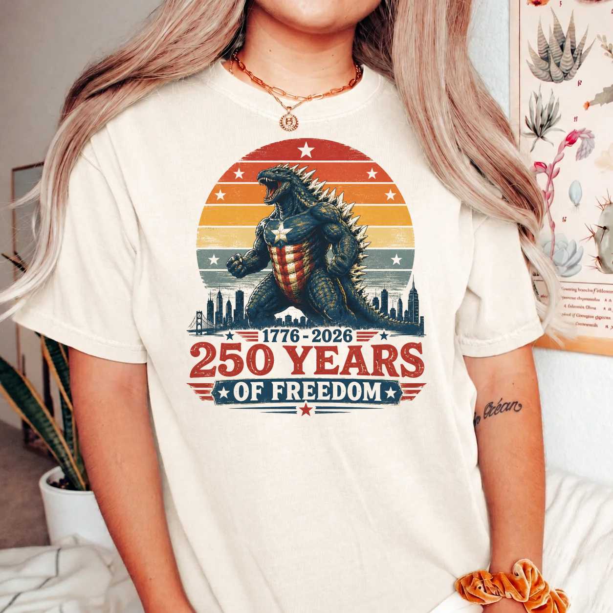 Retro Patriotic Monster T-Shirt 250 Years of Freedom 1776 2026 Independence Day Graphic Tee