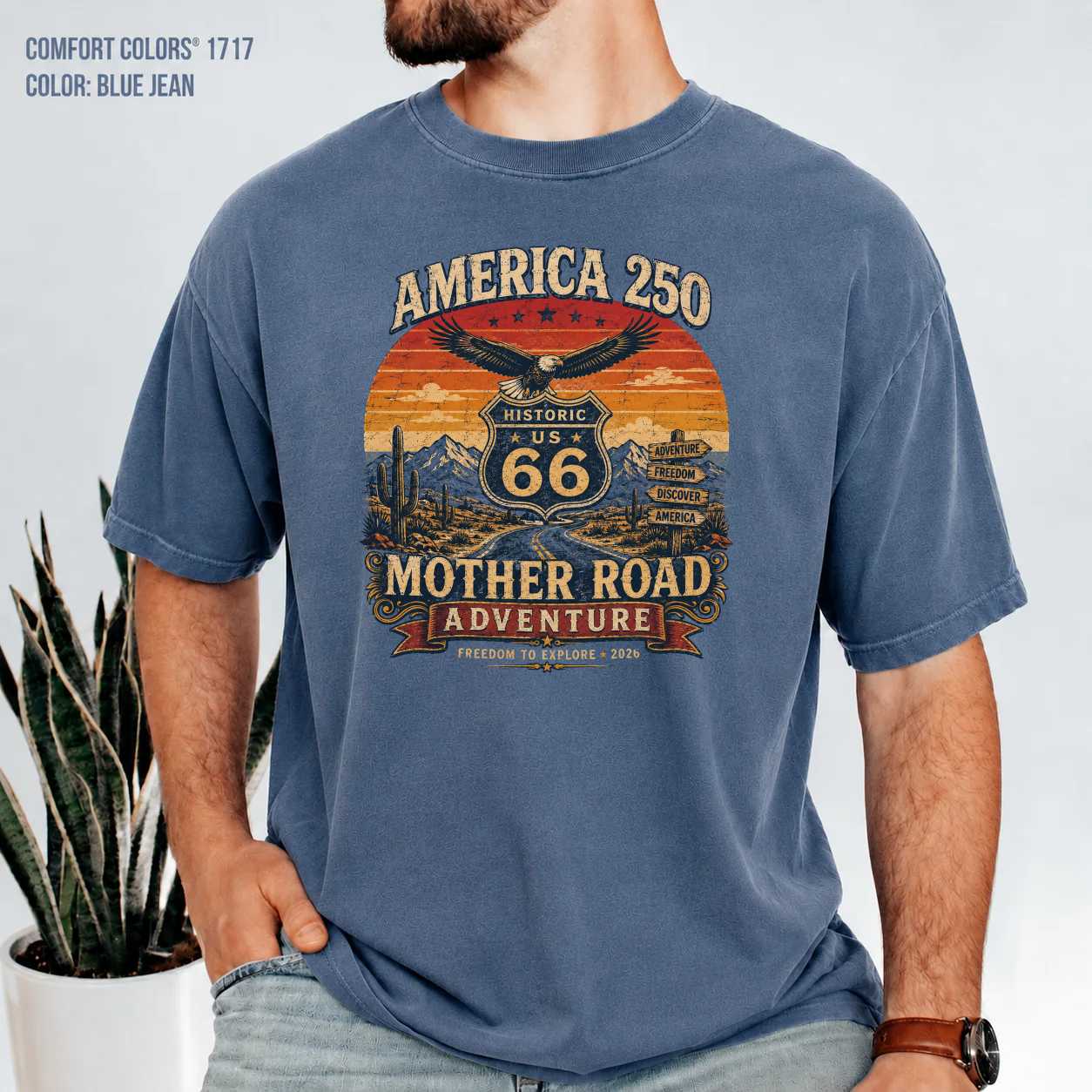Retro Road Trip Adventure T-Shirt America 250 Sunset Highway Travel Graphic Tee for Men and Women