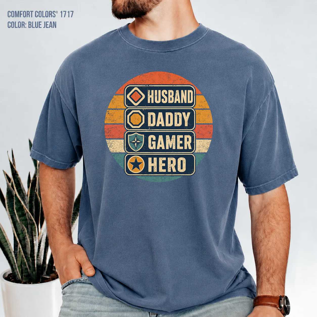 Husband Daddy Gamer Hero Retro T-Shirt for Gaming Dads and Thoughtful Father Day Gifts