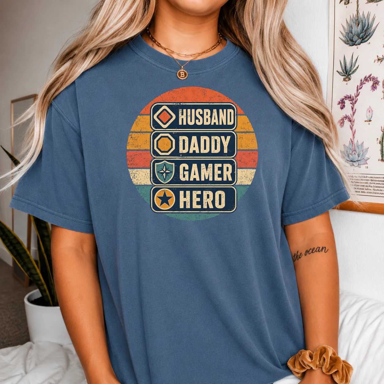 Husband Daddy Gamer Hero Retro T-Shirt for Gaming Dads and Thoughtful Father Day Gifts