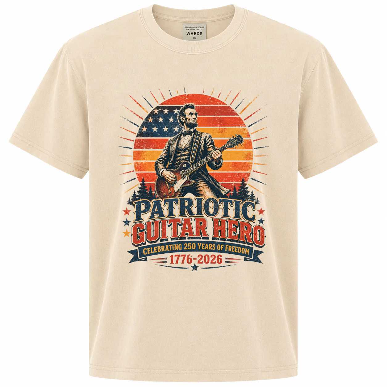Retro Sunset Patriotic Guitar Hero T-Shirt, America 250th Anniversary Independence Day Graphic Tee