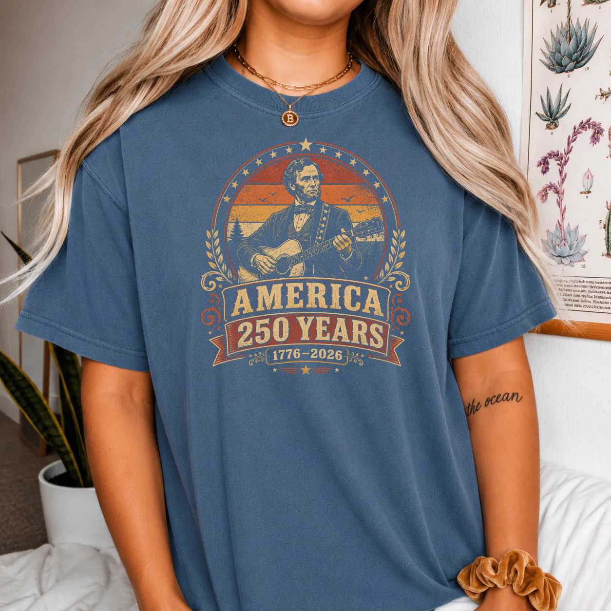 Rock Legend America 250 T-Shirt Vintage Guitar Patriotic Concert Graphic Tee for Independence Day