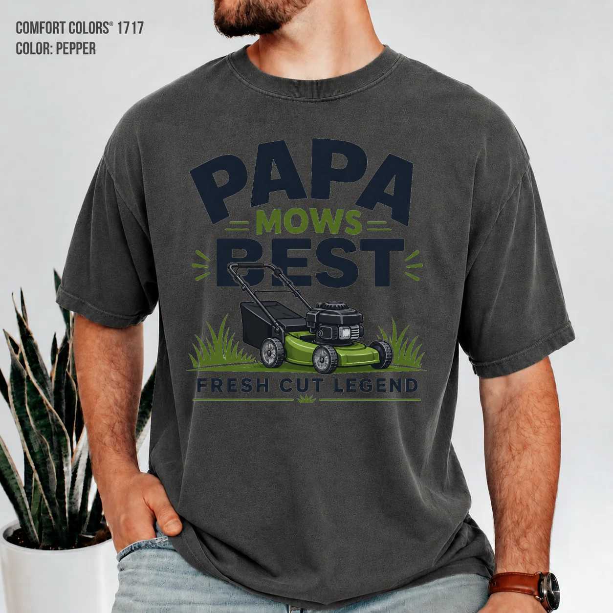 Rustic Papa Mows Best Shirt, Funny Farmhouse Lawn Care Tee for Father's Day Gift