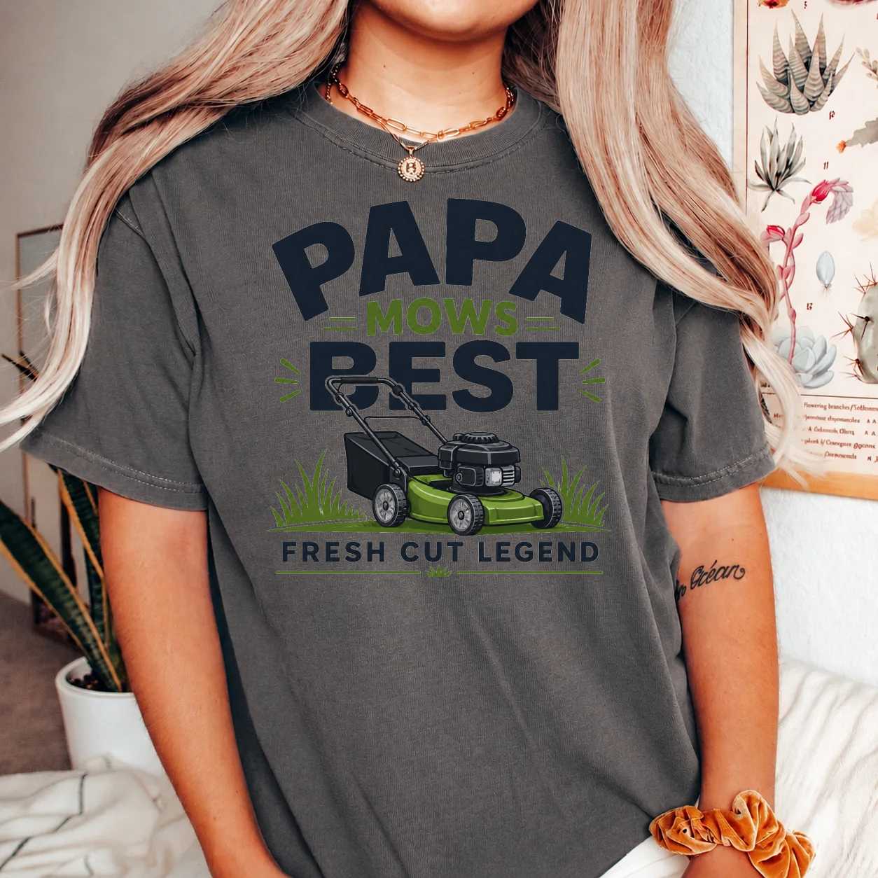 Rustic Papa Mows Best Shirt, Funny Farmhouse Lawn Care Tee for Father's Day Gift