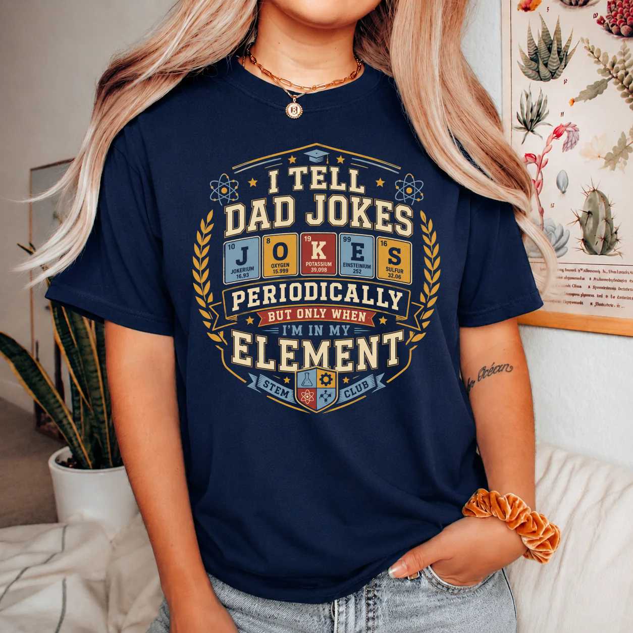 STEM Dad Sweatshirt Funny Periodic Table Humor Collegiate Varsity Graphic Gift for Fathers Science Teachers Engineers