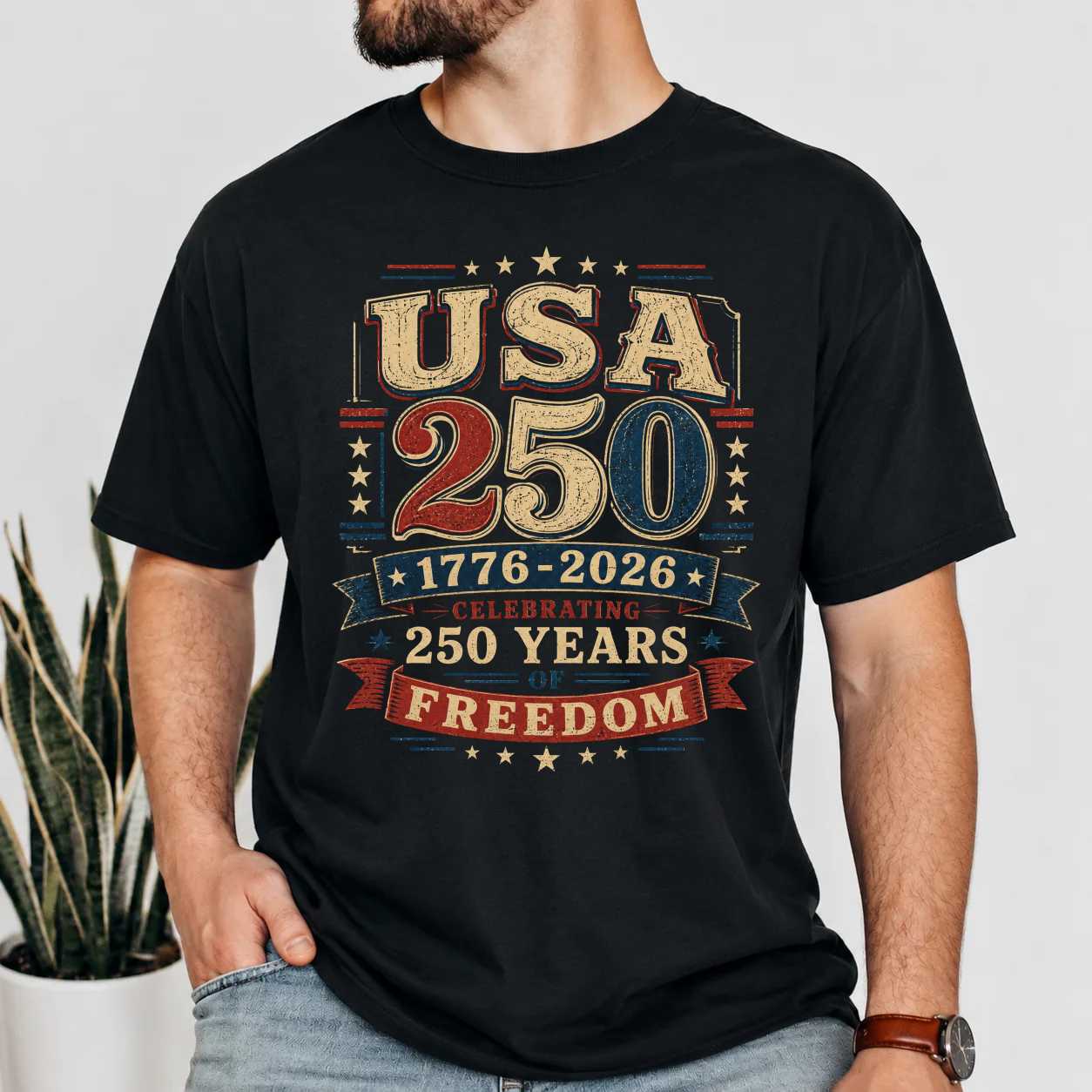 USA 250 T-Shirt Patriotic Typography 1776-2026 America Anniversary Independence Day Graphic Tee
