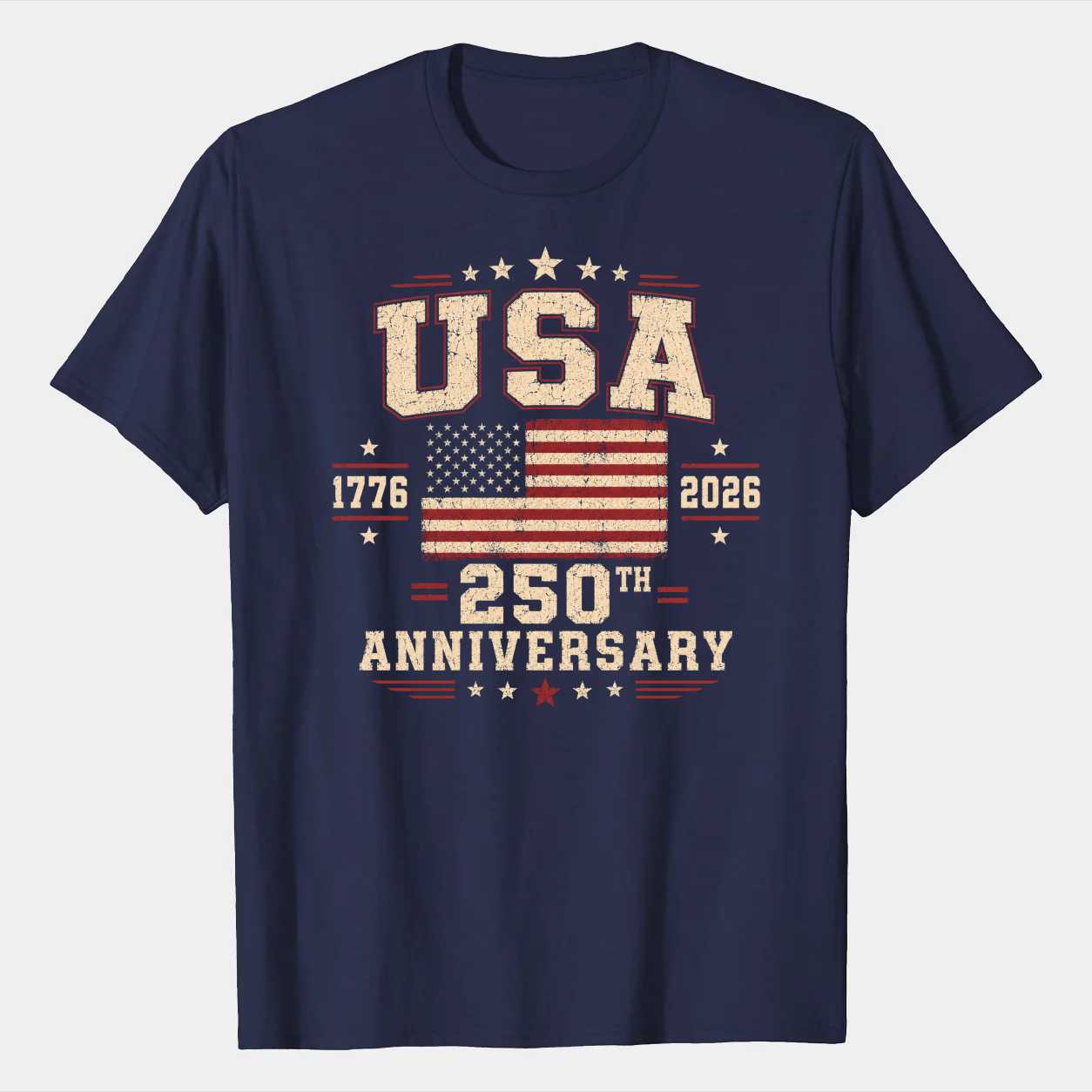 USA 250th Anniversary T-Shirt Vintage Distressed American Flag Patriotic Independence Day Heritage Graphic Tee