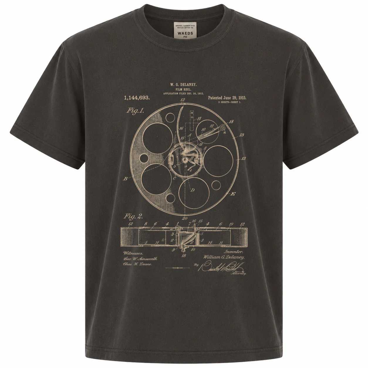 Vintage Film Patent T-Shirt Featuring Classic Cinema Reel Blueprint Artwork for Movie Lovers