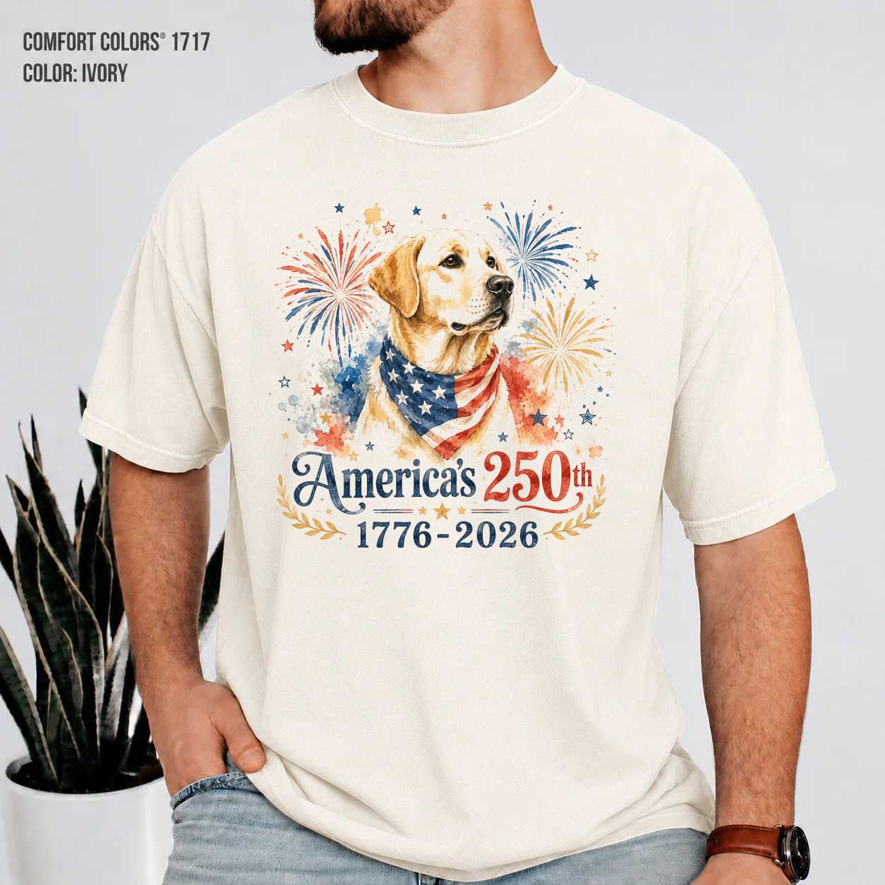 Watercolor Labrador Shirt America 250 Celebration 1776-2026 Patriotic Dog Lover Graphic T-Shirt