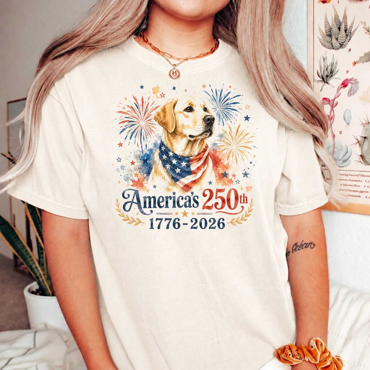 Watercolor Labrador Shirt America 250 Celebration 1776-2026 Patriotic Dog Lover Graphic T-Shirt