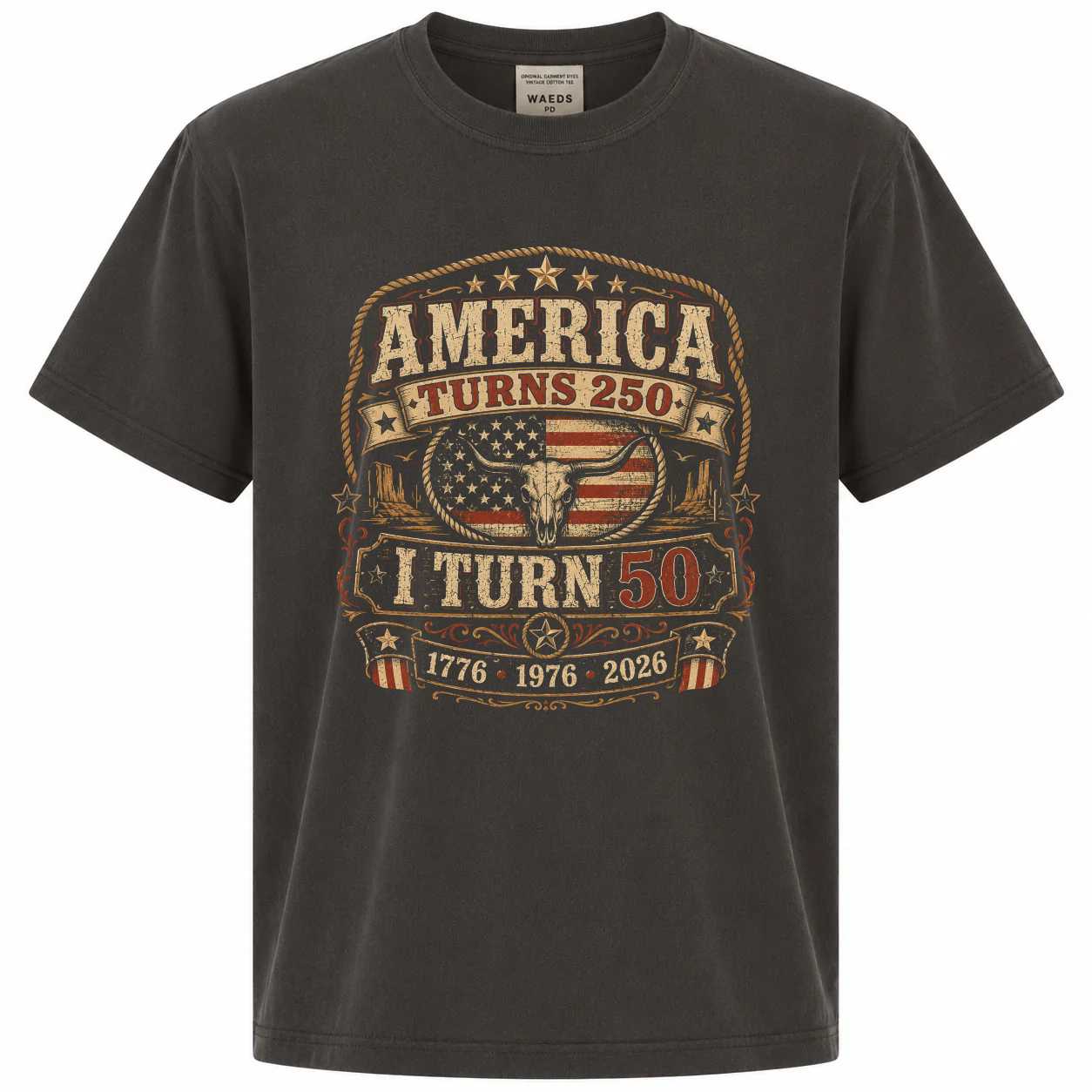 Western America Turns 250 I Turn 50 Patriotic Birthday T-Shirt for Adults Born in 1976 Rustic USA Tee