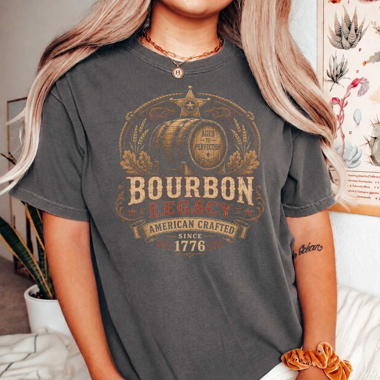 Western Bourbon Shirt Rustic Whiskey Heritage Graphic Country Americana Men's T-Shirt