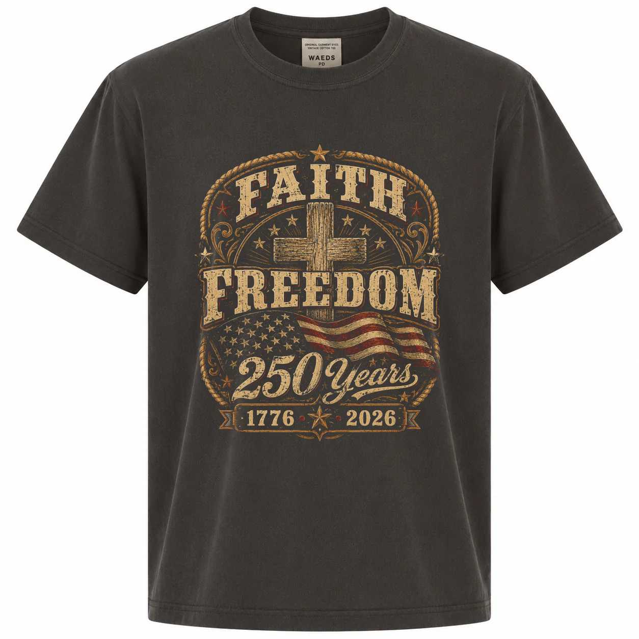 Western Christian Cross T-Shirt Faith Freedom America 250 Years Patriotic USA 1776 2026 Graphic Tee