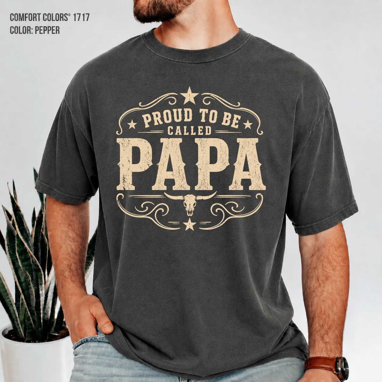 Western Papa Graphic T Shirt Rustic Fathers Day Gift for Proud Family Men