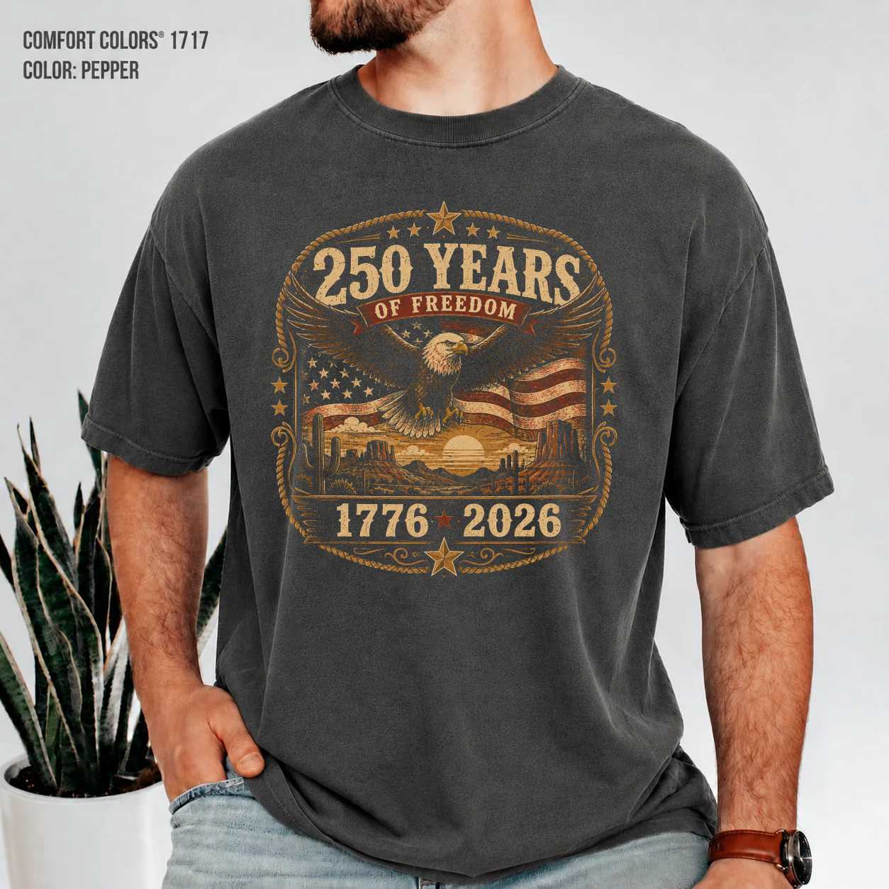 Western Patriotic Eagle T-Shirt USA 250 Anniversary Freedom Heritage Graphic Tee 1776 2026