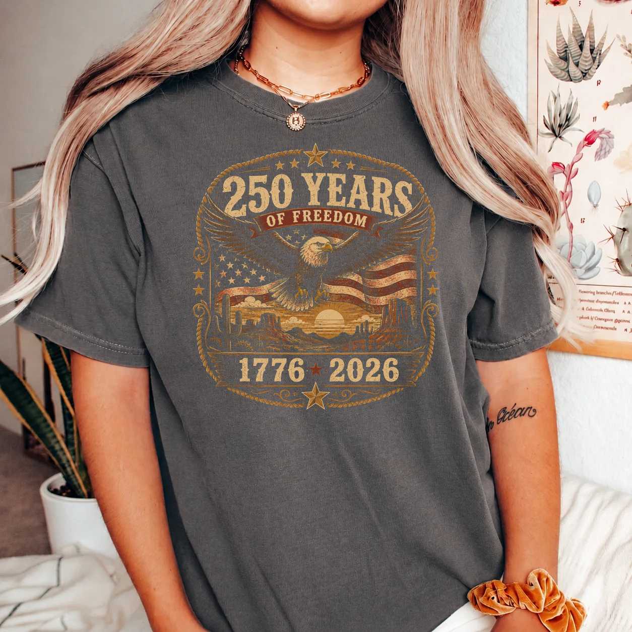 Western Patriotic Eagle T-Shirt USA 250 Anniversary Freedom Heritage Graphic Tee 1776 2026