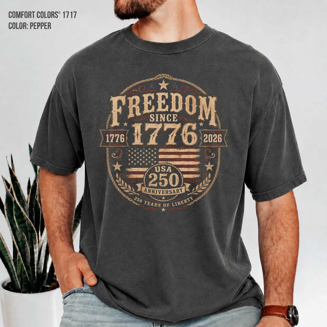 Western Patriotic USA 250th Anniversary T-Shirt Freedom Since 1776 Rustic Americana Graphic Tee