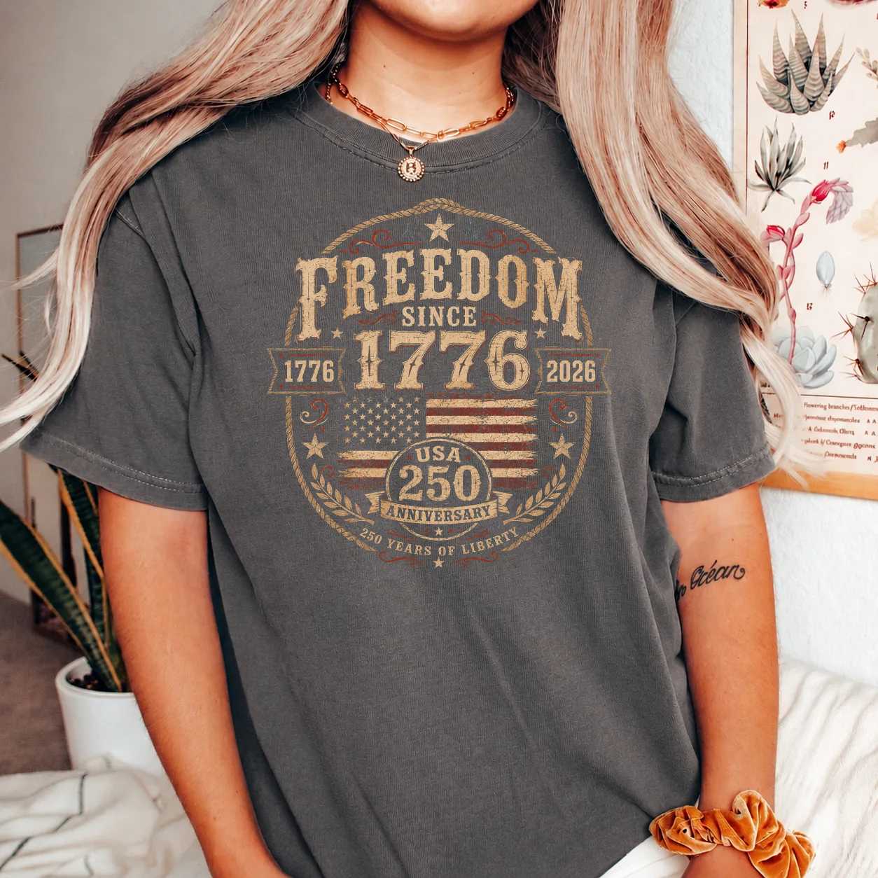 Western Patriotic USA 250th Anniversary T-Shirt Freedom Since 1776 Rustic Americana Graphic Tee