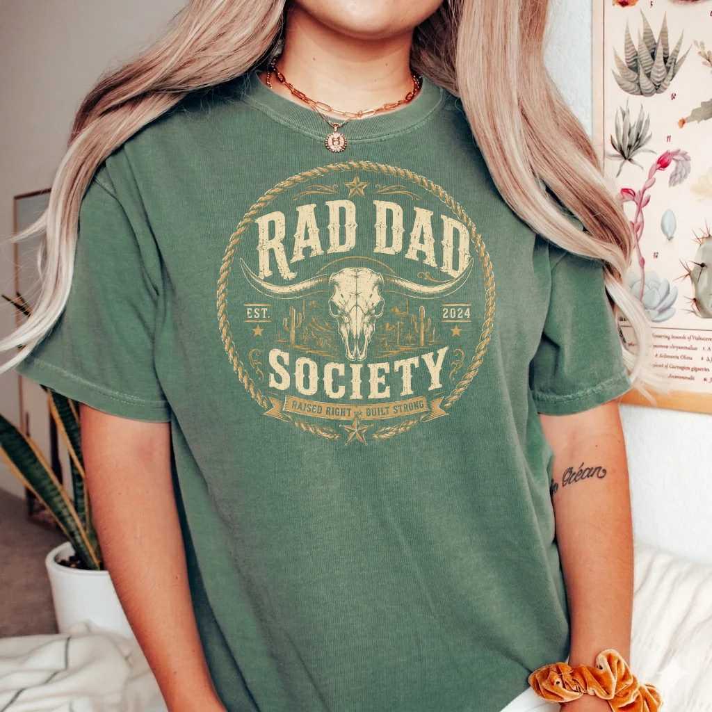 Western Rad Dad Society T-Shirt for Fathers, Rustic Country Graphic Tee Father's Day Gift