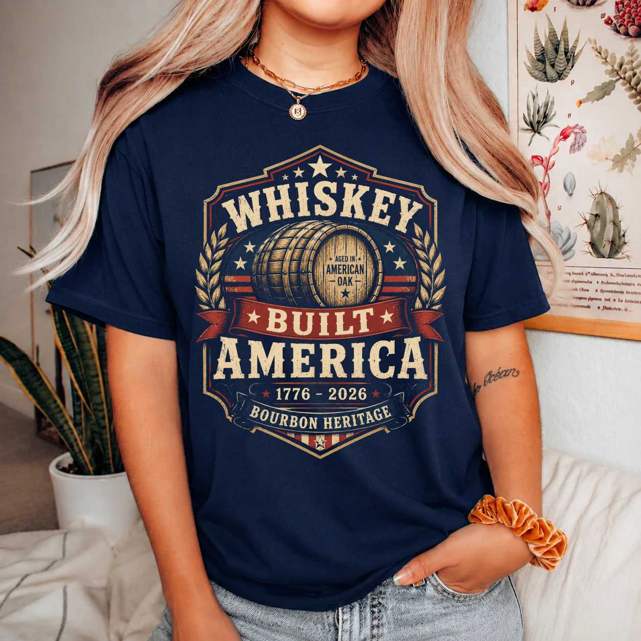 Whiskey Patriotic Shirt Bold Americana Badge Bourbon Heritage Graphic Men's T-Shirt