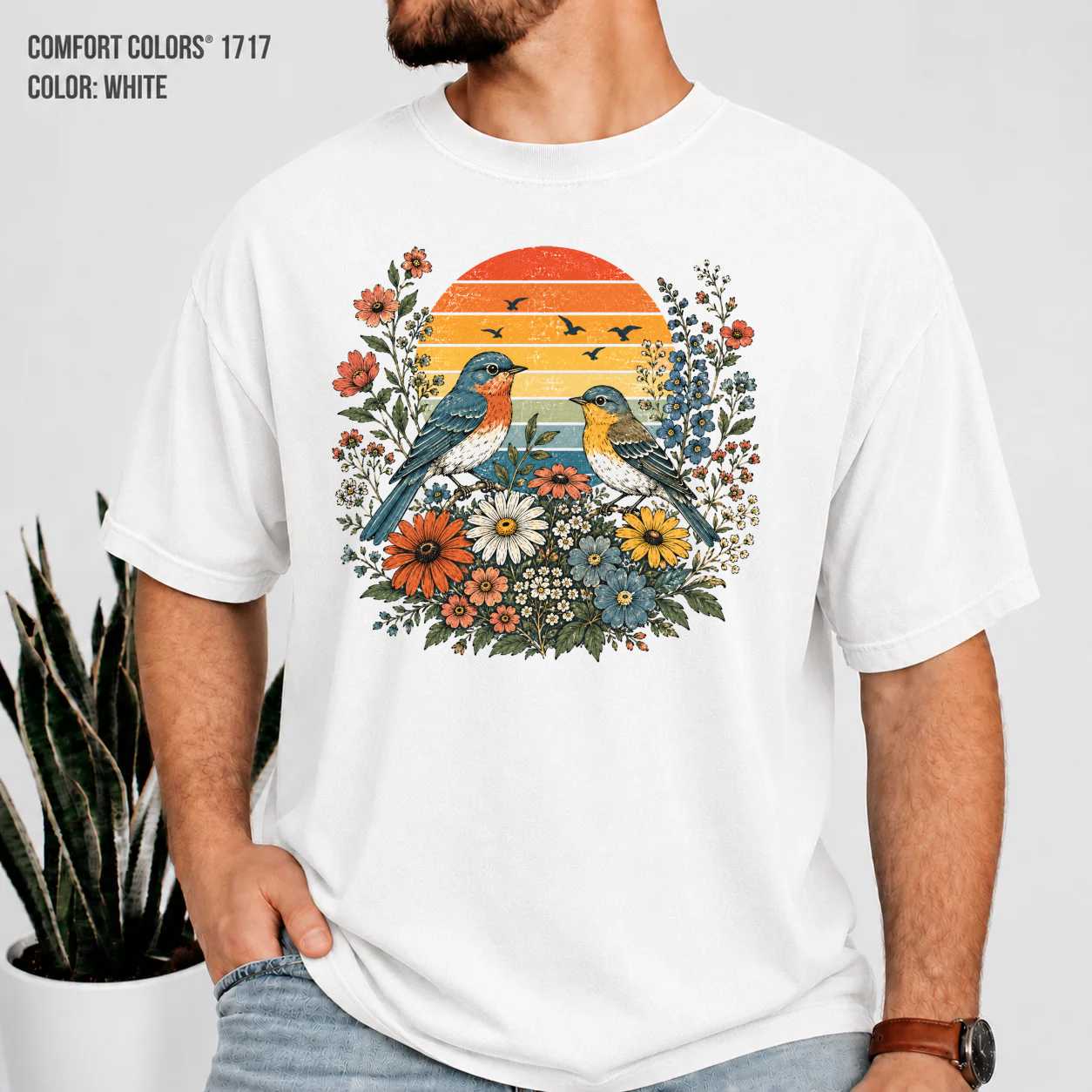 Nature T-Shirt with Colorful Birds and Flowers for Nature Lovers - Stylish Graphic Design, Perfect Gift