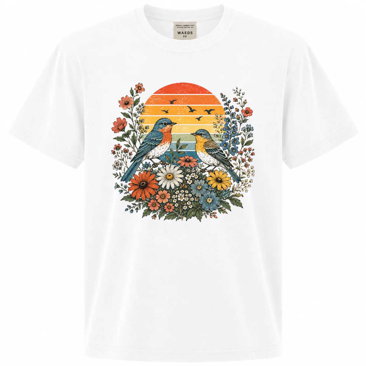 Nature T-Shirt with Colorful Birds and Flowers for Nature Lovers - Stylish Graphic Design, Perfect Gift
