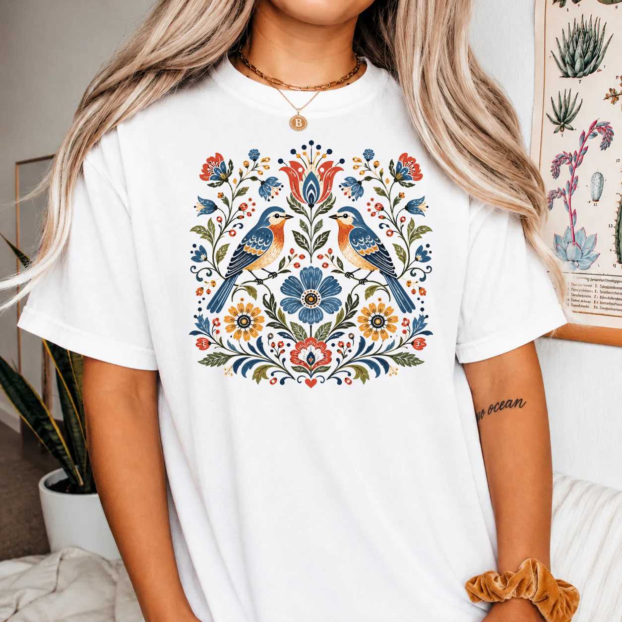 Nature T-Shirt for Adults - Colorful Floral Bird Design, Nature Lovers Gift