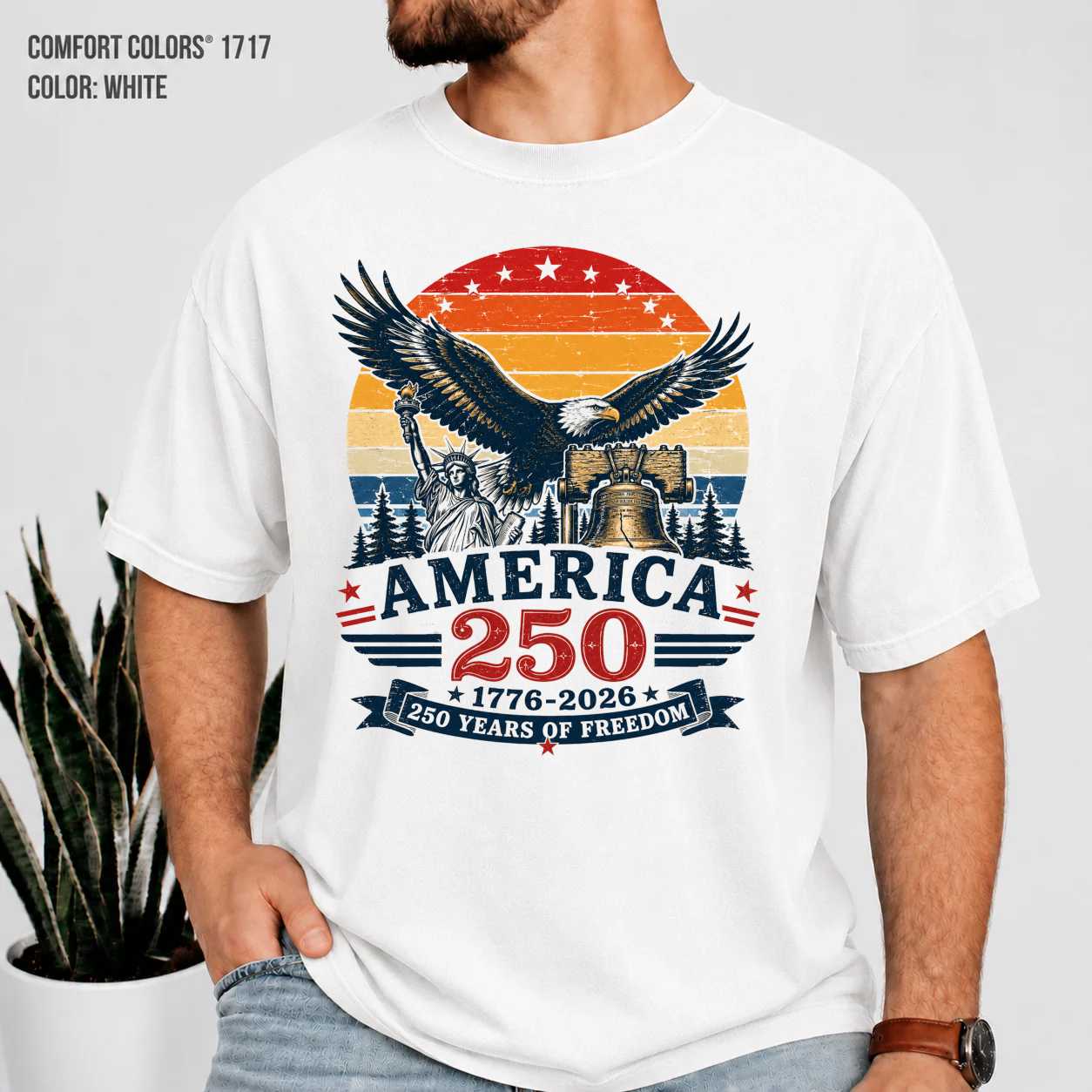 250 Years 1776-2026 Eagle Liberty Bell T-Shirt for Adults - Celebrate Freedom, Patriotic Design