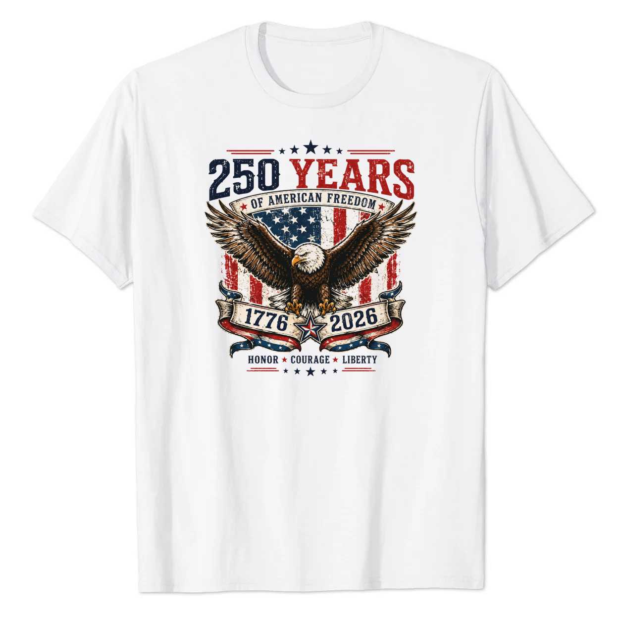 250 Years of American Freedom 1776-2026 Patriotic Eagle T-Shirt for Adults USA Anniversary Tee