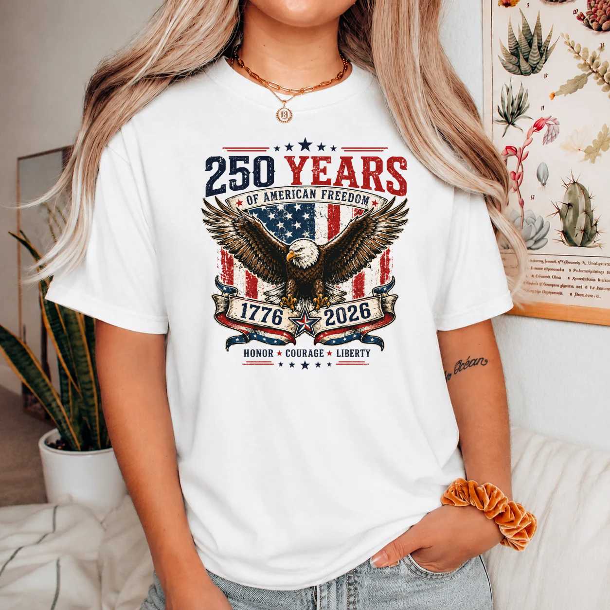 250 Years of American Freedom 1776-2026 Patriotic Eagle T-Shirt for Adults USA Anniversary Tee