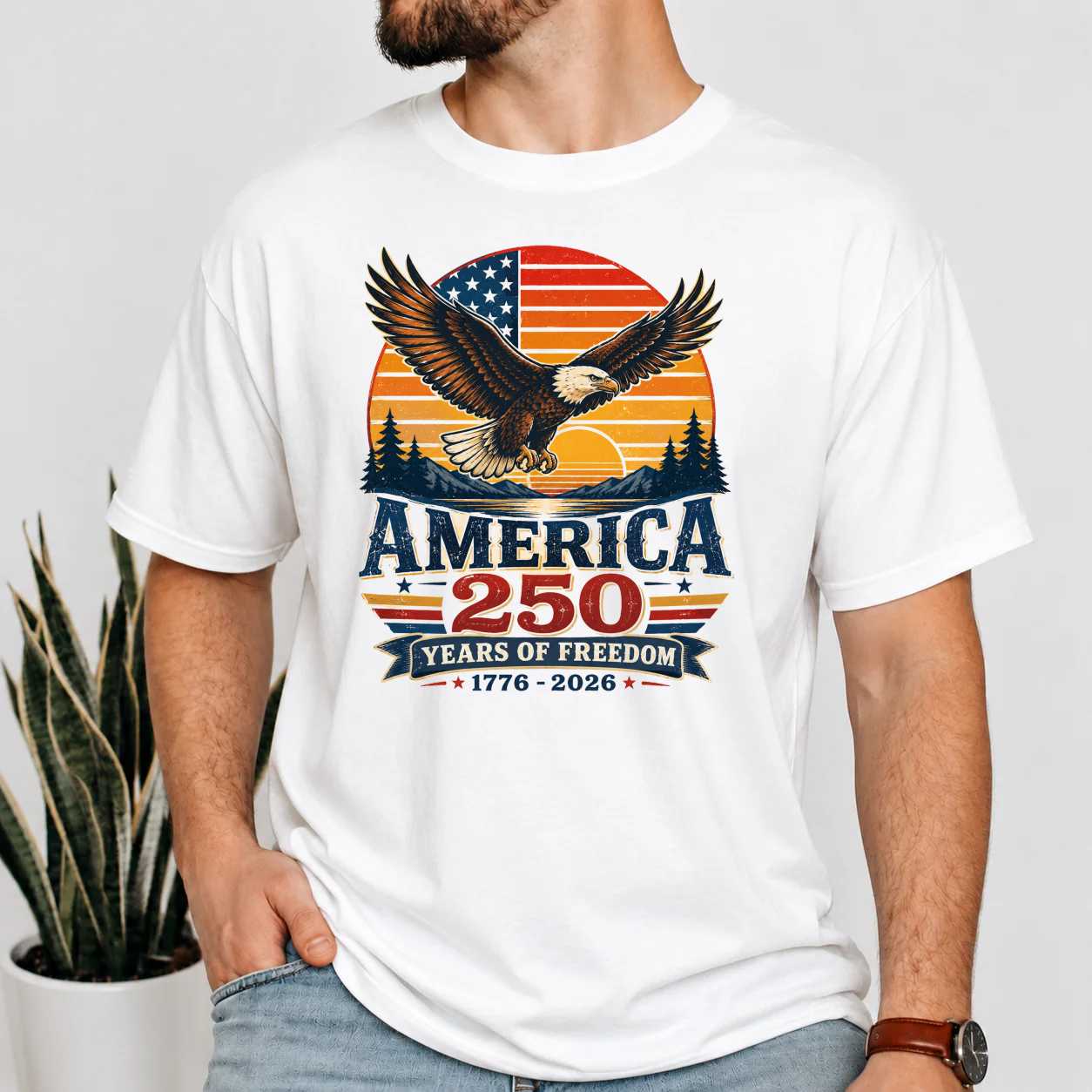 America 250 Years Freedom T-Shirt for Patriotic Adults - Eagle Design, Celebrate 1776-2026
