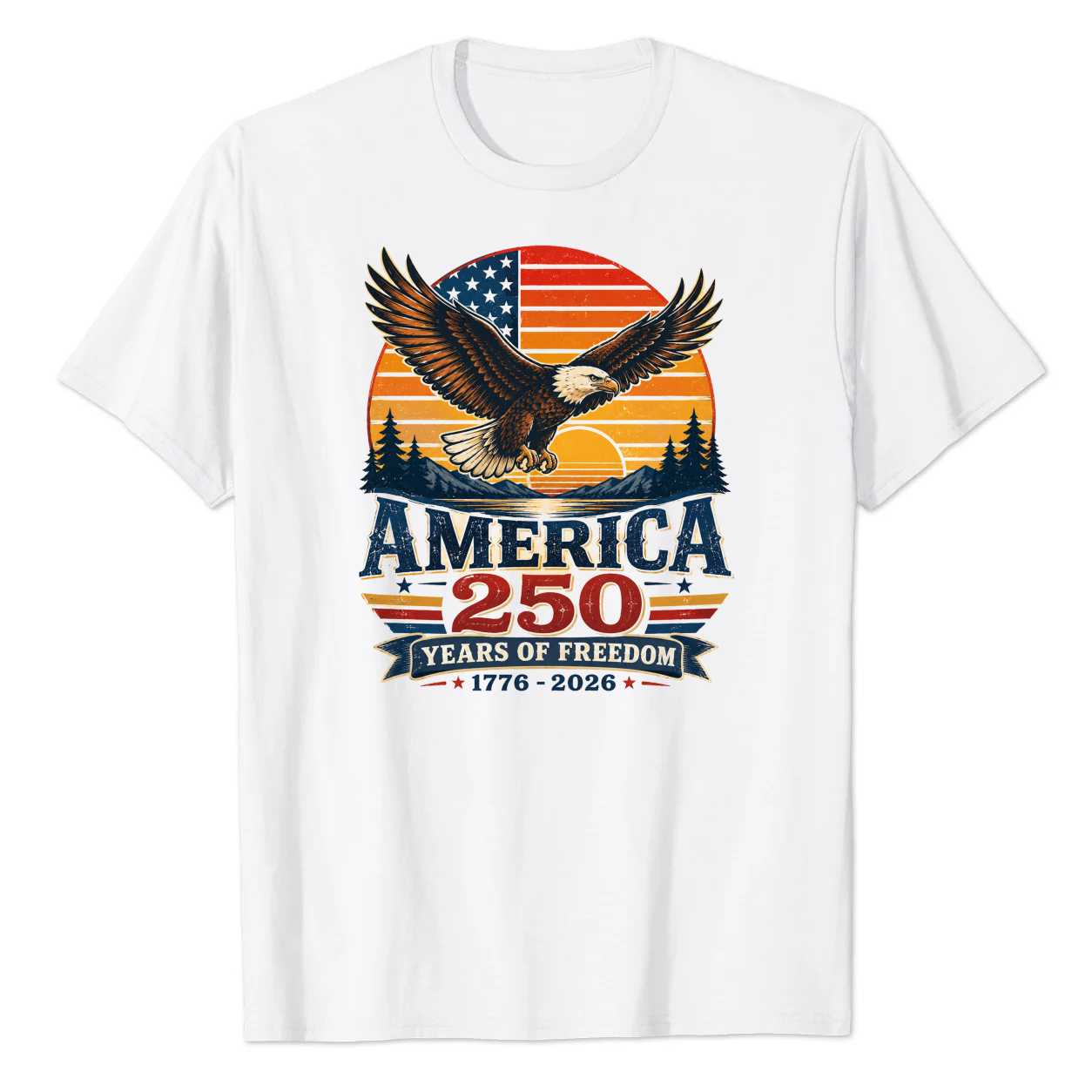 America 250 Years Freedom T-Shirt for Patriotic Adults - Eagle Design, Celebrate 1776-2026
