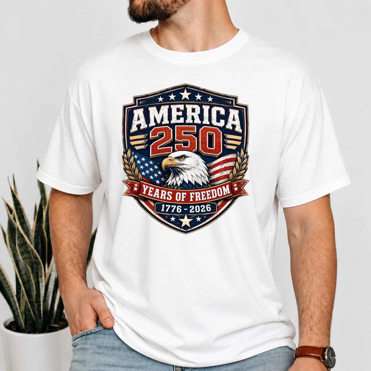 America 250 Years of Freedom T-Shirt for Patriotic Adults - Celebrate Independence, Stylish Design